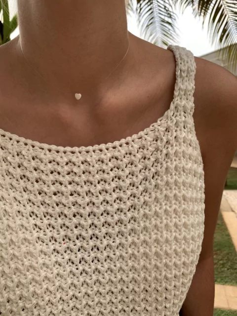 Choker Nylon Mini Coração Madrepérola - Banhada à Ouro/ Banhada à Prata