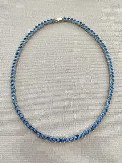 Choker Riviera 3 Pontas Zircônia Blue Jeans - Banhada à Ródio Branco ✻