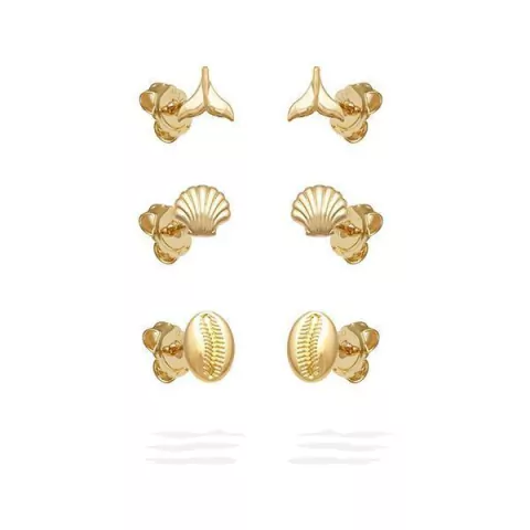 Kit Trio Mini Brincos Cauda / Concha / Búzio - Banhado à Ouro ≋⎈