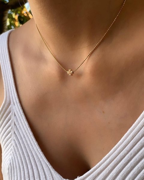 Choker Bolinhas Diamantadas c/ Trevo - Banhada à Prata / Banhada à Ouro - comprar online