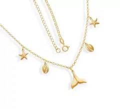 Choker c/ Cauda 15mm, 2 Mini Búzios e 2 Estrelas do Mar de 8mm - Banhada à Ouro / Prata 925 ≋⎈