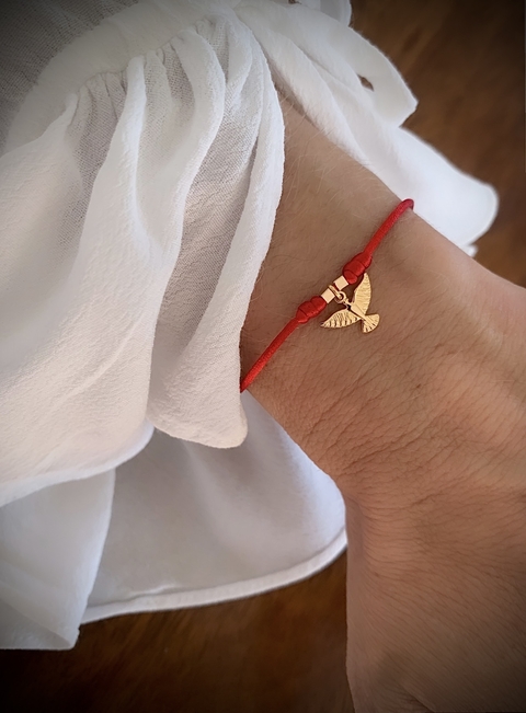 Pulseira Fio de Cetim Pingente Espírito Santo - Banhada à Ouro / Prata 925 ≋⎈
