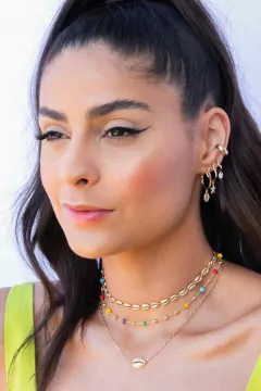 Choker Corrente Cadeado c/ Búzio Borda Torcida 13mm - Banhada à Ouro / Prata 925 ≋⎈ - comprar online