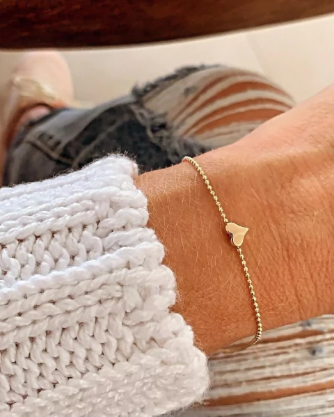 Pulseira Bolinhas Diamantadas c/ Coração - Banhada à Prata / Banhada à Ouro na internet