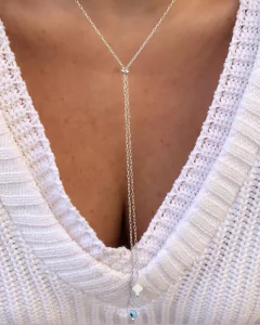 Gargantilha Gravatinha Regulável Trevo e Olho Grego Madrepérola - Banhada à Ouro / Banhada à Prata - Santa Paz Acessórios