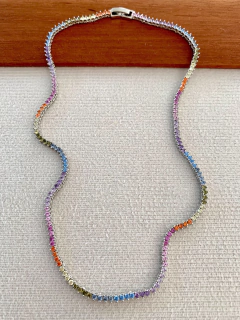 Choker Riviera 3 Pontas Micro Zircônia Colorida - Banhada à Ródio Branco ✻ - Santa Paz Acessórios