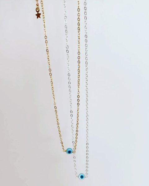 Choker Mini Olho Grego Madrepérola - Banhada à Prata / Banhada à Ouro