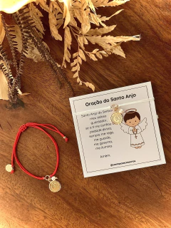 Pulseira Macramê Fio de Algodão Medalha Oração Santo Anjo - Banhado à Ouro - loja online