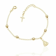 Pulseira Bolinha Nossa Senhora Aparecida e Cruz - Banhada à Ouro ≋⎈