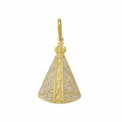 Pingente Nossa Senhora Aparecida Estampada c/ Resina - Banhado à Ouro/ Prata 925 ≋⎈