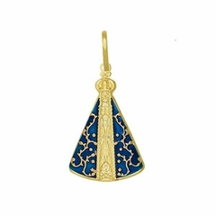 Pingente Nossa Senhora Aparecida Estampada c/ Resina - Banhado à Ouro/ Prata 925 ≋⎈ - comprar online