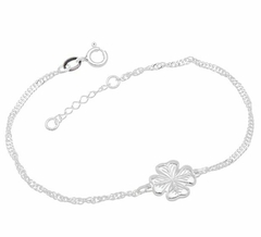 Pulseira Corrente Cingapura c/ Pingente Trevo e Zircônia Verde - Banhada à Ouro / Banhada à Prata ≋⎈ - comprar online