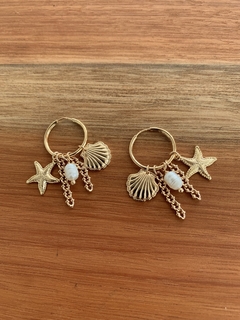 Brinco Argola MAVI Concha, Estrela do Mar, Pérola Água Doce e Corrente - Banhado à Ouro/ Prata 925 ⚓︎