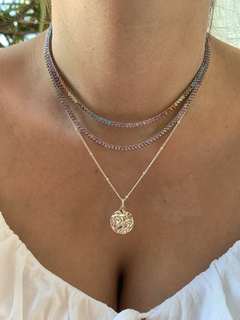 Choker Riviera 3 Pontas Micro Zircônia Colorida - Banhada à Ródio Branco ✻ - comprar online