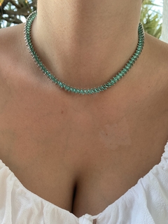 Choker Riviera Navete Verde Tiffany - Banhada à Ródio Branco ✻