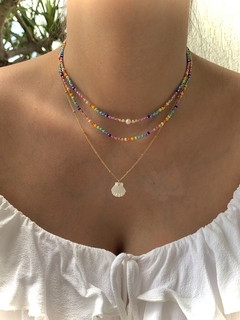 Choker Mini Miçangas Tubinhos, Bolinhas Miçangas Coloridas e Pérola Água Doce - Banhada à Ouro / Banhada à Prata ⚓︎ na internet