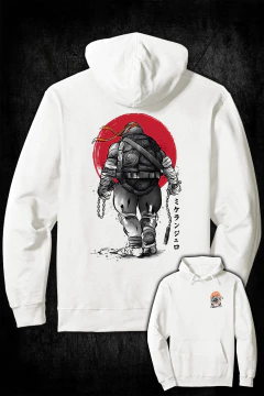 Buzo Hoodie - Tortugas Ninja Sumi-e Michelangelo (FRENTE y ESPALDA) (Off White) - comprar online