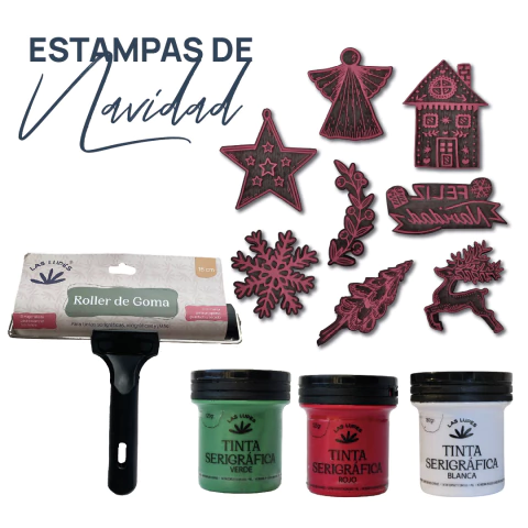 ESTAMPA NAVIDAD - ROLLER 15CM + KIT GV + TINTA ROJA + TINTA VERDE + TINTA BLANCA - comprar online