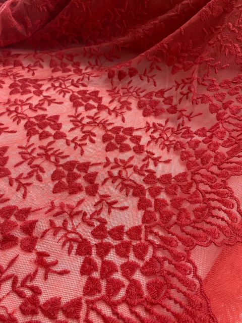 Tecido Tule De Malha Bordado - Vermelho