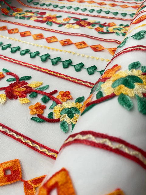 Tecido Tule Bordado Viscose Floral -