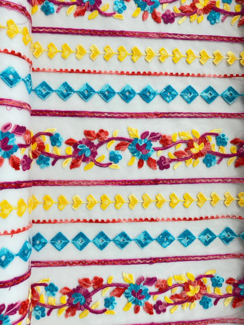 Tecido Tule Bordado Viscose Floral -