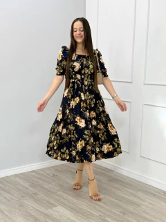 VESTIDO MIDI LASTEX PLISSADO ESTAMPADO - loja online