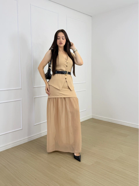 CONJUNTO ALFAIATARIA SAIA C/ COLETE THALITA -  Natália Lourenço Moda Modesta