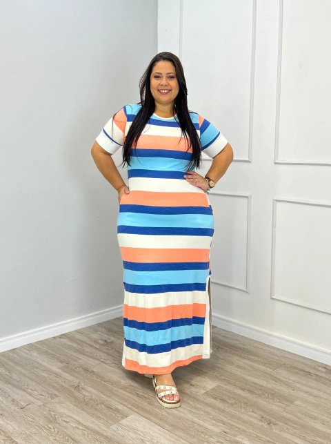 VESTIDO LONGUETE MALHA LISTRAS