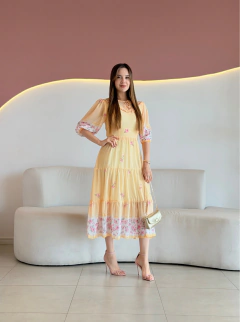 VESTIDO MAX MIDI CHIFFON FLORAL MANGA 3/4 LUIZA
