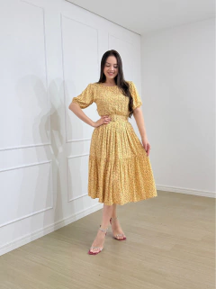 VESTIDO MIDI VISCOLINHO FLORAL C/ CINTO ALINE - comprar online