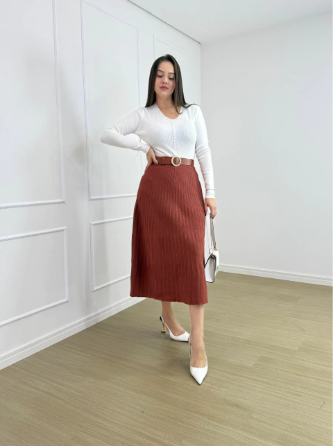 SAIA MIDI TRICOT MODAL C/ CINTO -  Natália Lourenço Moda Modesta