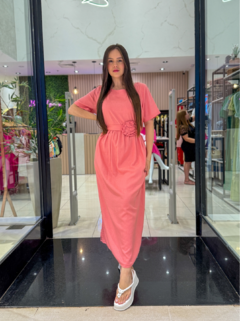 VESTIDO MIDI LINHO FLOR - loja online