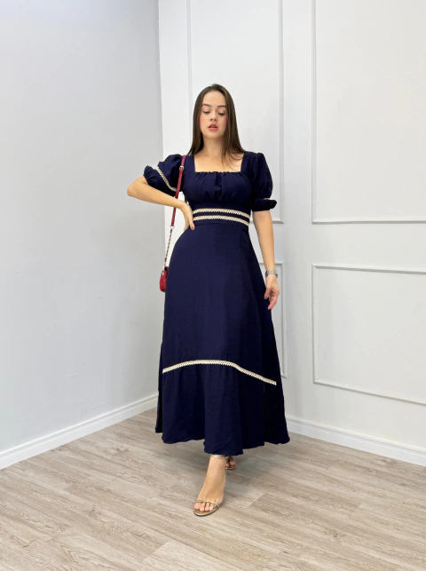 VESTIDO LONGUETE TRICOLINE BORDADO na internet