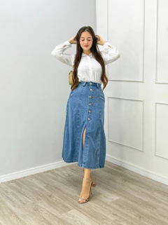 SAIA MIDI JEANS BOTÕES - comprar online