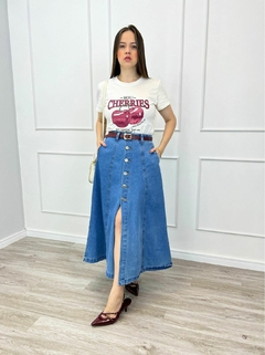 SAIA MIDI JEANS EVASÊ BOTÃO - comprar online