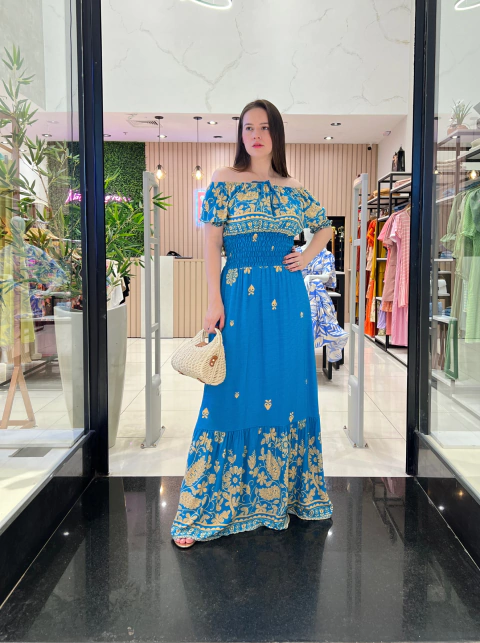 VESTIDO LONGO VISCOLINHO LASTEX ESTAMPADO - comprar online