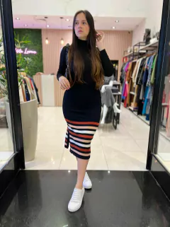 SAIA MIDI TRICÔ MODAL LISTRADO