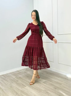 VESTIDO MIDI TULE MANGA LONGA na internet