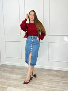 SAIA MIDI JEANS C/ FENDA E BOTÕES - comprar online