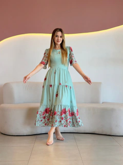 VESTIDO MAX MIDI CHIFFON FLORAL REGINA