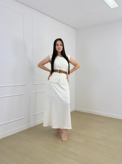 CONJUNTO MIDI CETIM GEOVANA -  Natália Lourenço Moda Modesta
