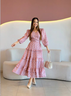VESTIDO MAX MIDI CHIFFON POÁ LILIAN