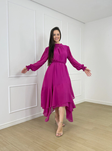 VESTIDO MAX MIDI CHIFFON ASSIMÉTRICO JOSY na internet