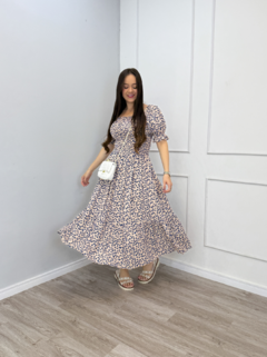 VESTIDO MIDI LASTEX FLORAL - comprar online