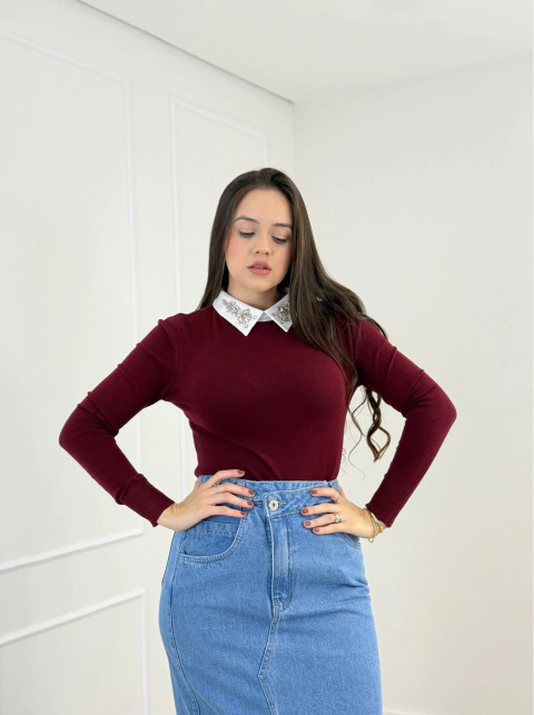 BLUSA MODAL GOLA ALTA C/ STRASS LAINE - loja online