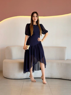 VESTIDO MAX MIDI CHIFFON ASSIMÉTRICO MARINA