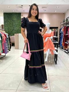 VESTIDO LONGO LINHO BORDADO THAMIRIS