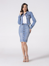 Saia Lápis Jeans Barra Desfiada Laura Rosa Jeans