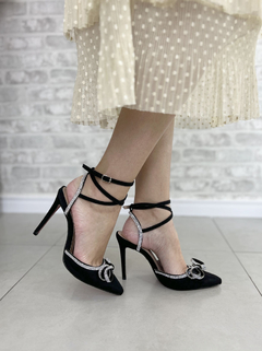 SCARPIN SUEDE PEDRARIAS PRETO SALTO 11cm