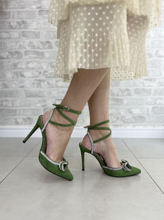 SCARPIN SUEDE PEDRARIAS VERDE CLARO SALTO 11cm
